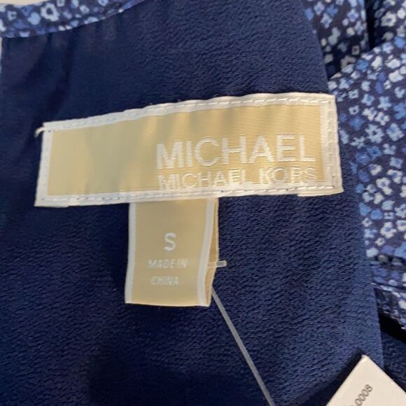 MICHAEL KORS Blue Floral Print Ruffle Trim Cold Shoulder Poly Chiffon Dress - Picture 11 of 12